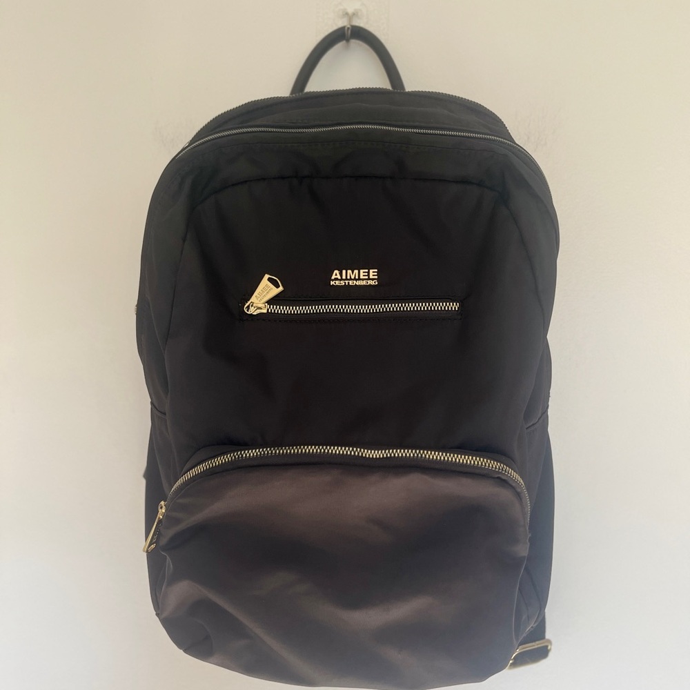 Aimee Kestenberg Black Nylon Backpack with Gold Zippers